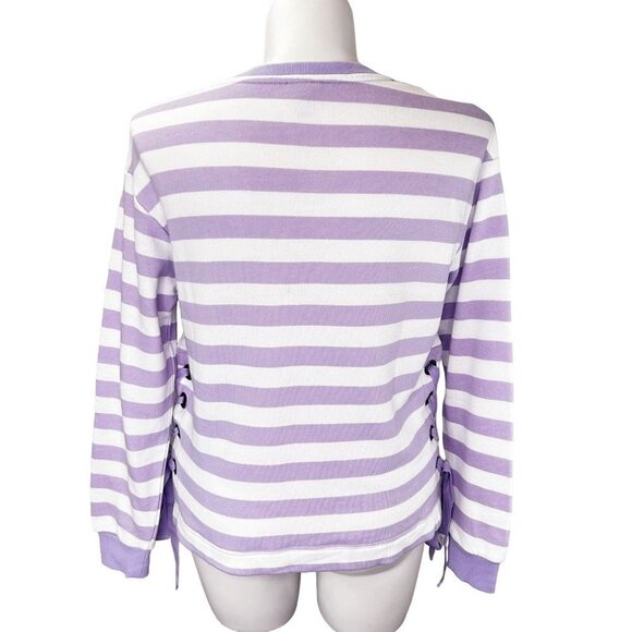 A NEW DAY PURPLE WHITE STRIPE TIE SIDE GROMMET SWEATSHIRT TOP - L - Picture 3 of 4